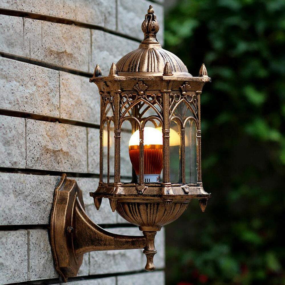 TFCFL Antique Wall Lamp Aluminum Glass Lantern Wall Light Garden Outdoor Sconce Lamp