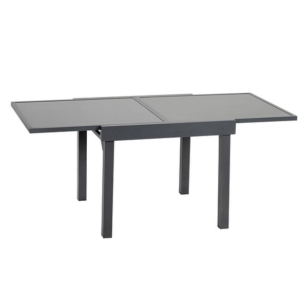 VredHom Outdoor Tempered Glass Top Aluminum Extendable Dining Table