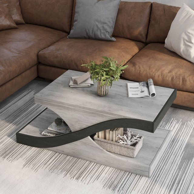 Contemporary Coffee Table  Geometric Design With 2 Lower Compartments  Gray Oak   Modern   Coffee Tables   by Declusia  Houzz