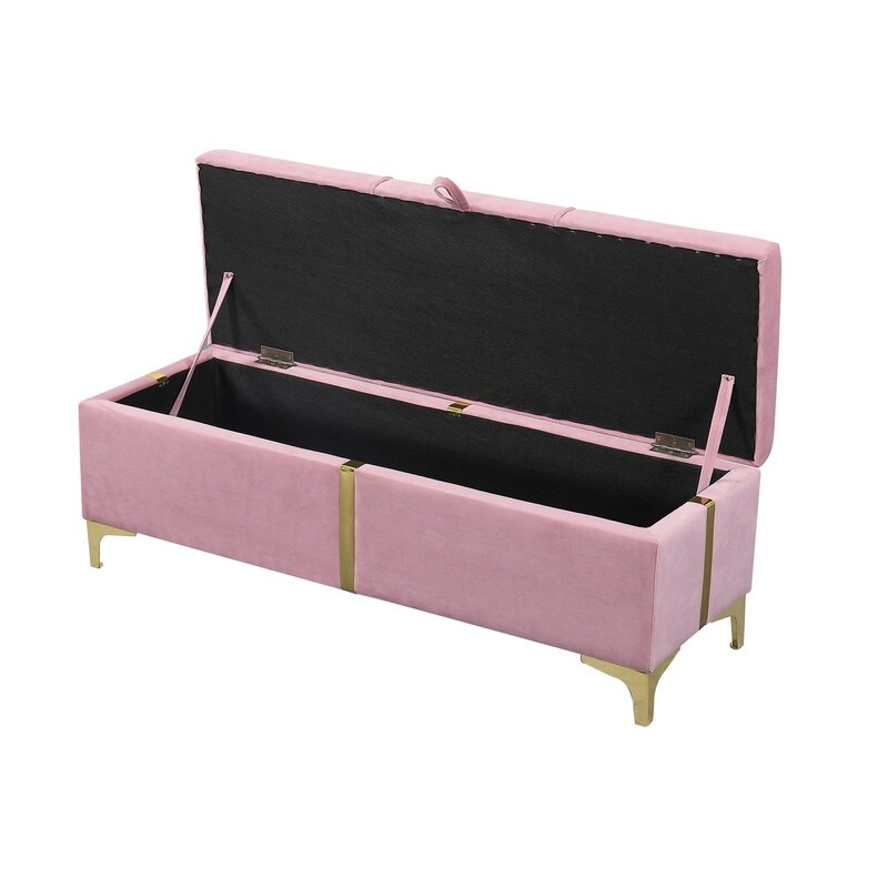 Elegant Upholstered Storage Ottoman Storage Bench with Metal Legs for Bedroom Living Room Fully Assembled Except Legs