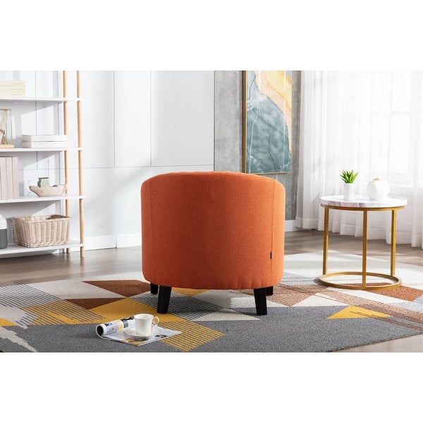 Modern Accent Barrel Chair with Nailheads， Wood Legs and Chrome Nailhead Trim， Living Room Chair with Curved Edges， Orange