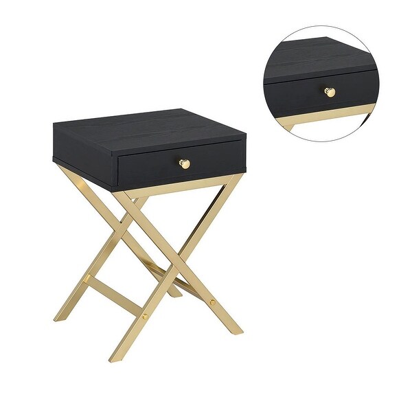 Side Table with 1 Drawer in Black and Brass