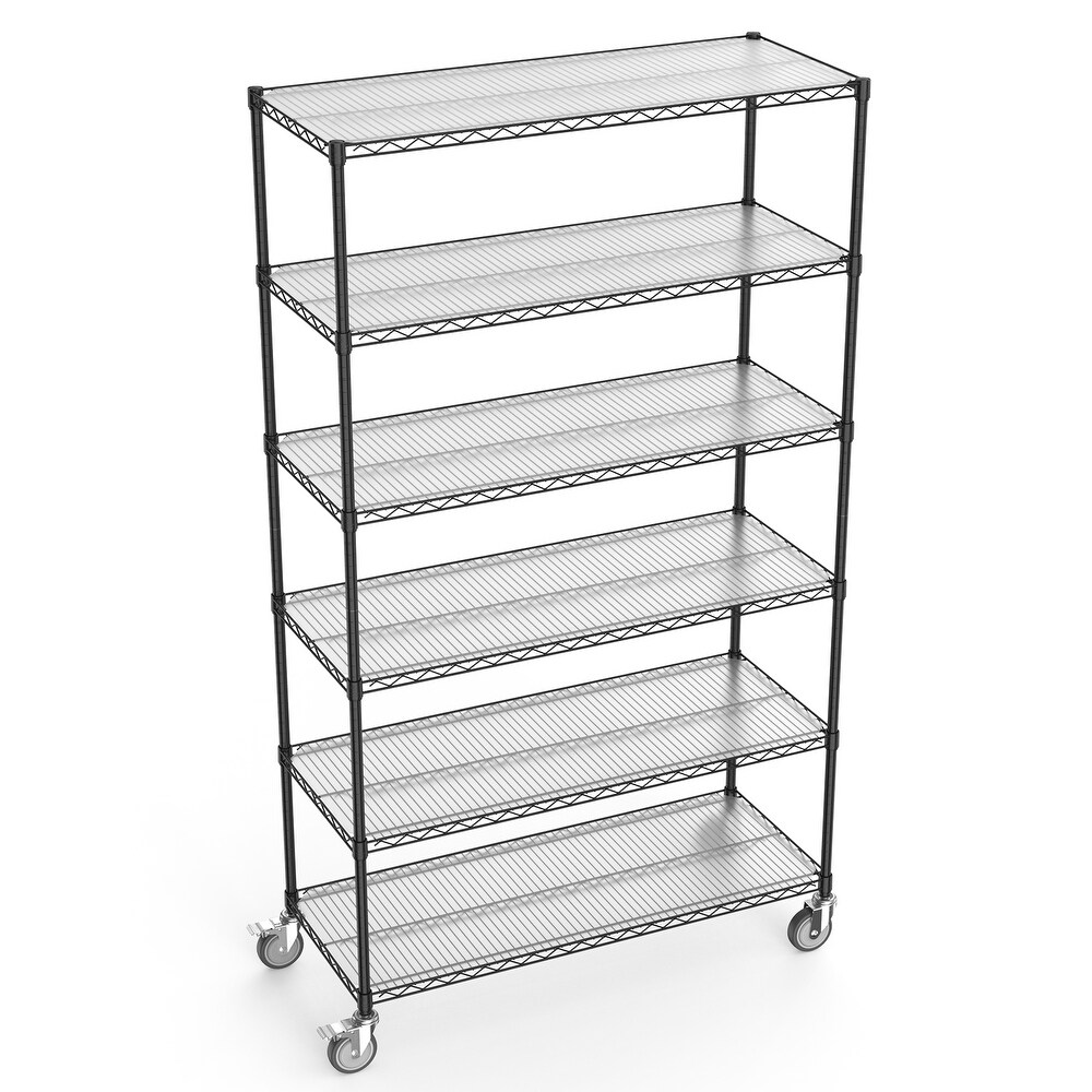 6 Tier Wire Shelving Unit  6000 LBS NSF Height Adjustable Metal Garage Storage Shelves with Wheels  Heavy Duty Storage Wire Rack