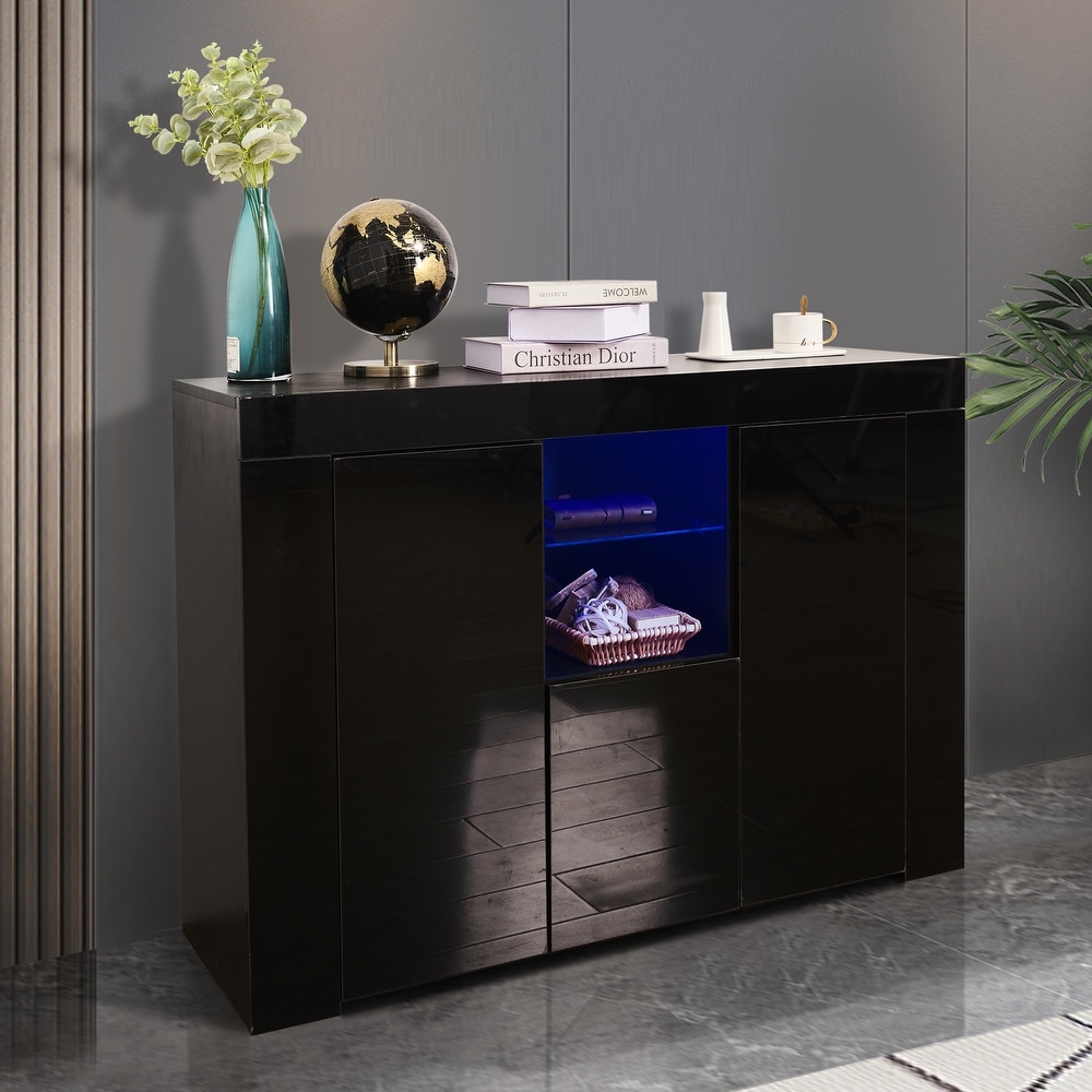 Sideboard Cupboard with LED Light Buffet Storage Cabinet TV Stand Unit Display Cabinet with Drawer and 2 Doors