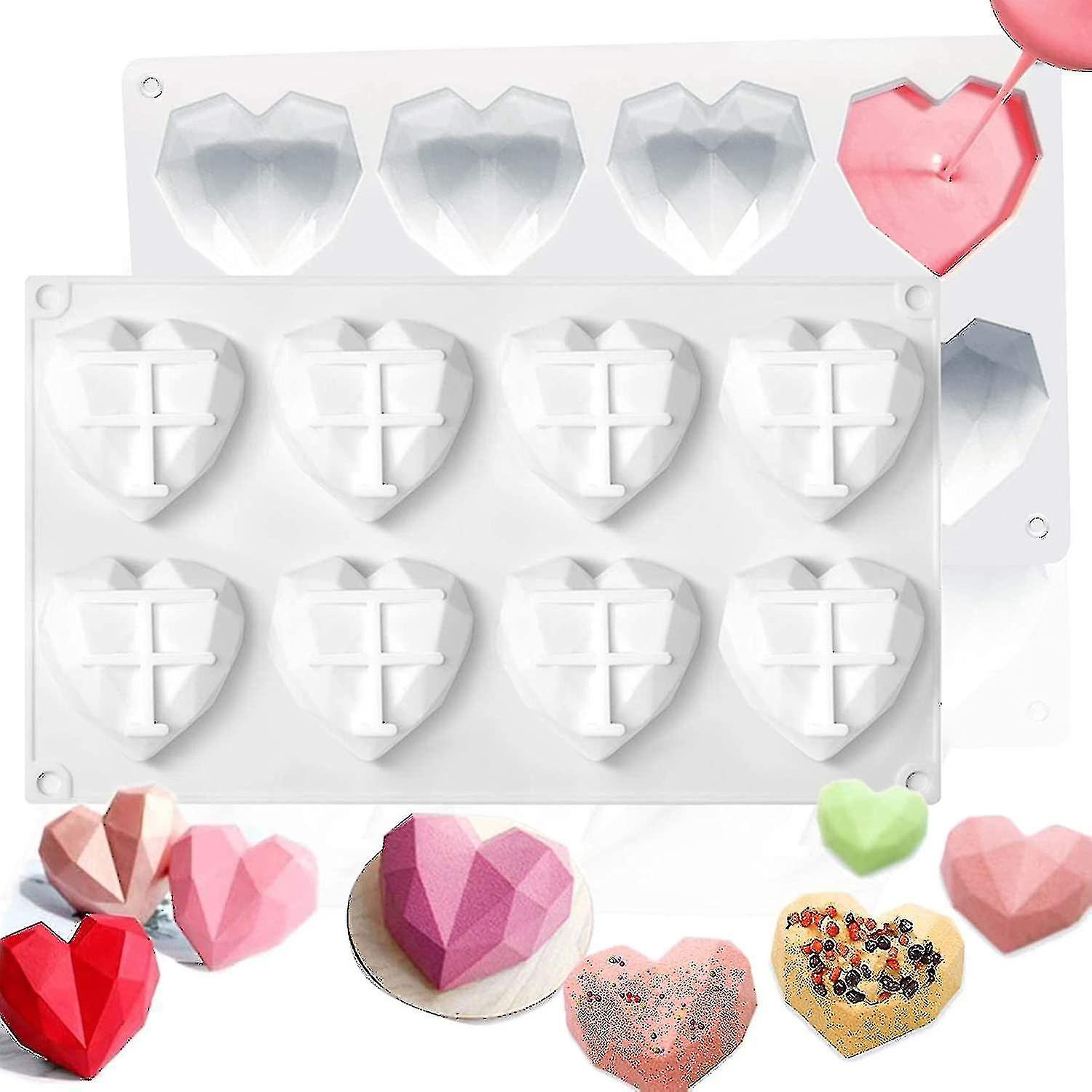 8-cavity 3d Love Heart Diamond Shaped Mold Silicone Bakeware Molds Handmade Baking Tools Tray