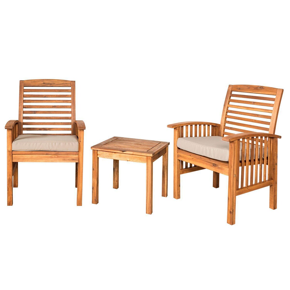 Ultimate Patio Horizon Way 3 Piece Brown Acacia Patio Conversation Set W/ Natural Cushions