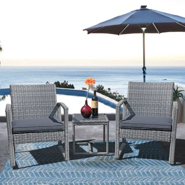 3-pc. Outdoor Cushioned Wicker Chat Set - Overstock - 32465550