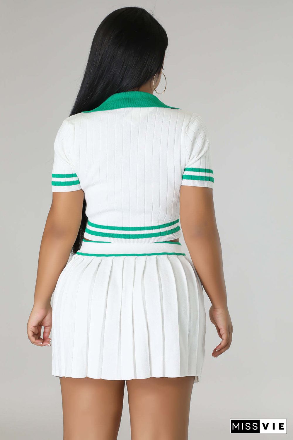 Knitted Elastic Sports Pleated Skirt Sweater Short Suit