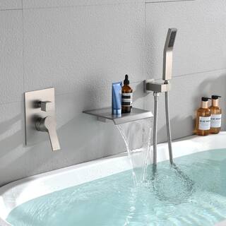 Aurora Decor ACAd Single-Handle Wall Mount Roman Tub Faucet with Hand Shower in Brushed Nickel Ceramic Disc (Valve Included) DSMDHD2B88021BN