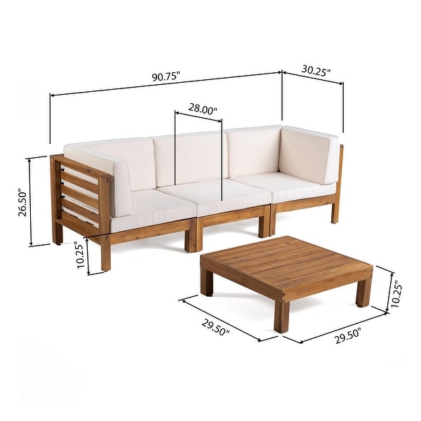 Oana Outdoor 3Seater Acacia Wood Sectional Sofa Set with Coffee Table by Christopher Knight Home