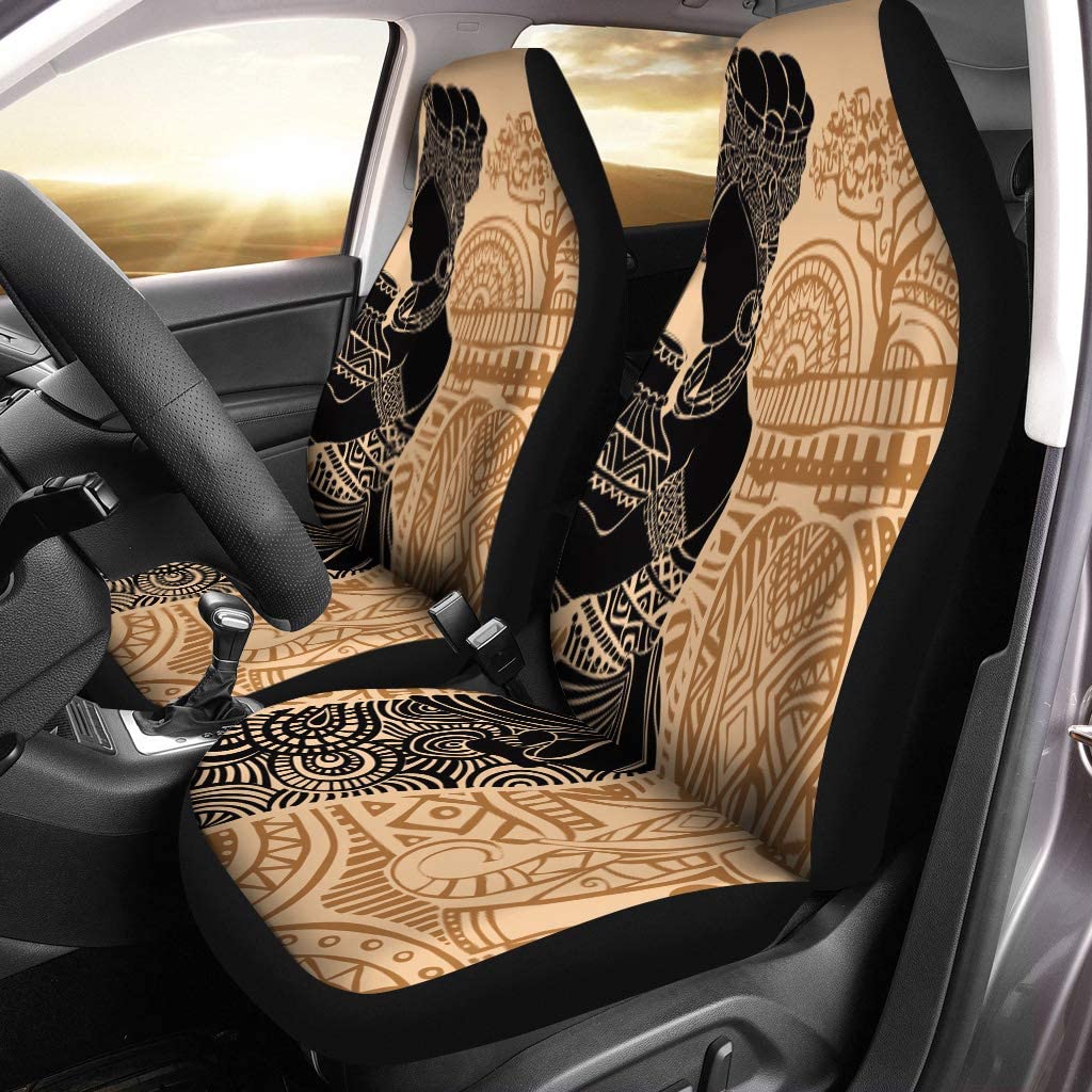 ZHANZZK Set of 2 Car Seat Covers Baby Silhouette of Beautiful African Woman Landscape Black Carpet Universal Auto Front Seats Protector Fits for Car，SUV Sedan，Truck