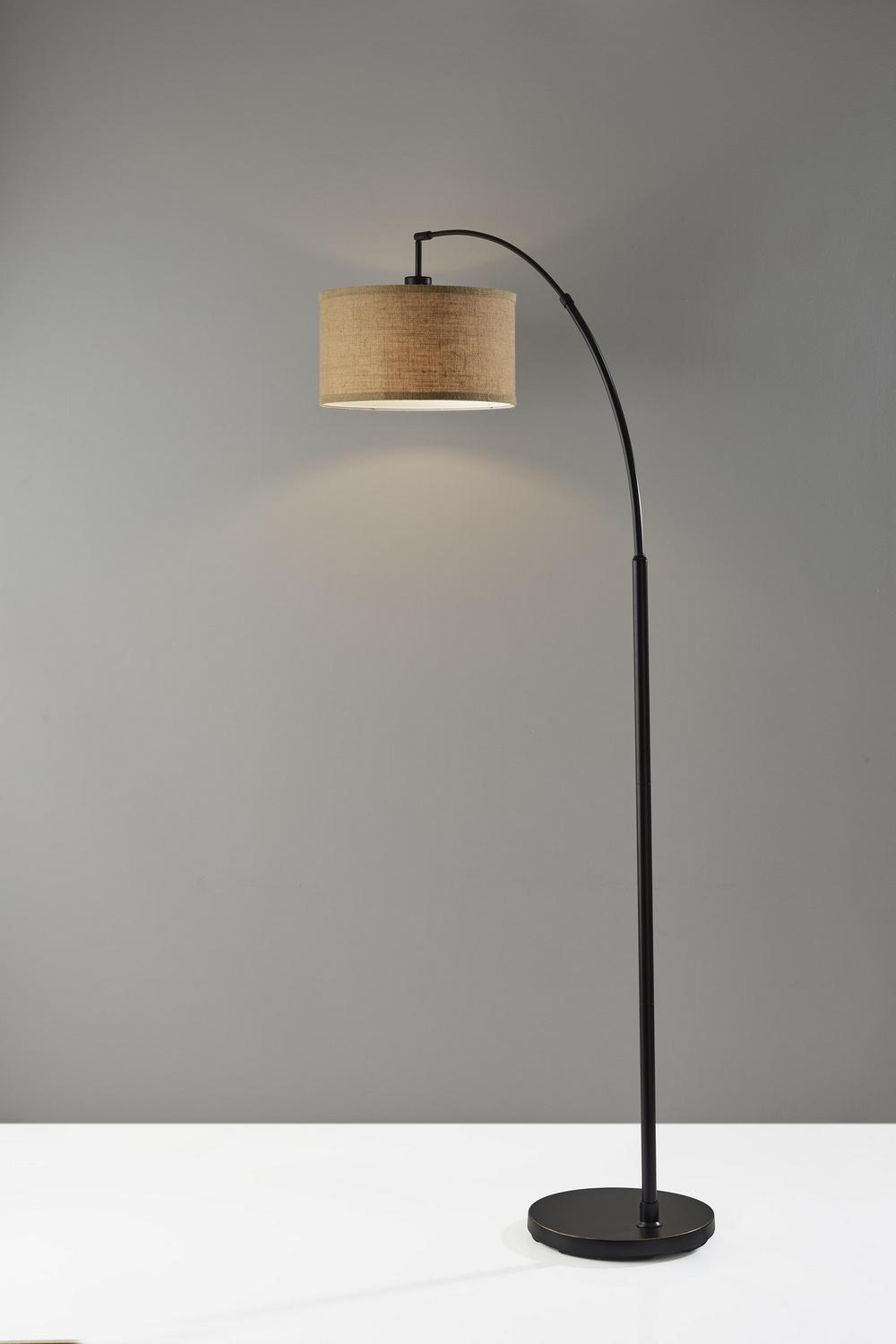 Simplee Adesso Burlap Arc Floor Lamp， Antique Bronze