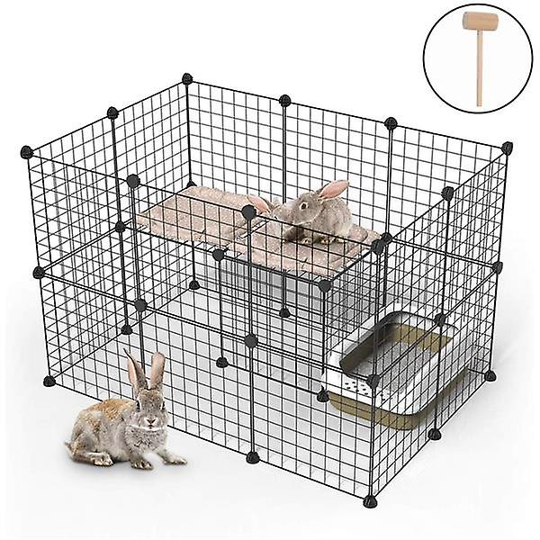Pet Playpen， Small Animal Cage Indoor Portable Metal Wire Yard Fence For Small Animals， Guinea Pigs， Rabbits Kennel Crate Fence Tent Black 24pcs (and