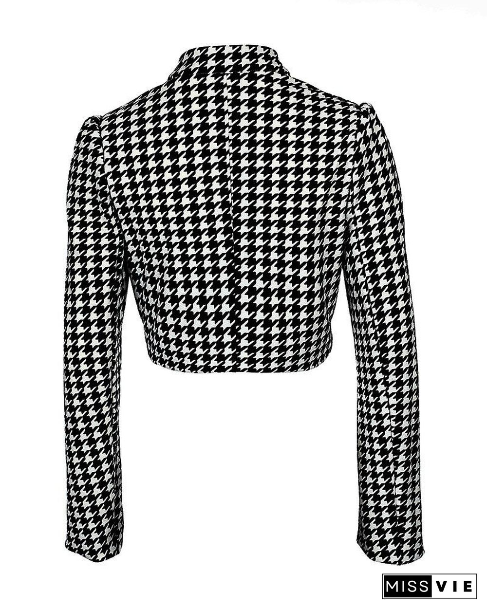 O Neck Hounds tooth Print Buttoned Jacket