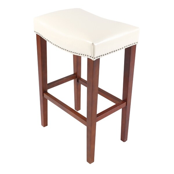 Barstool Bonded Leather 2 Pcs Set Bar Stool Wooden Legs Counter Stools