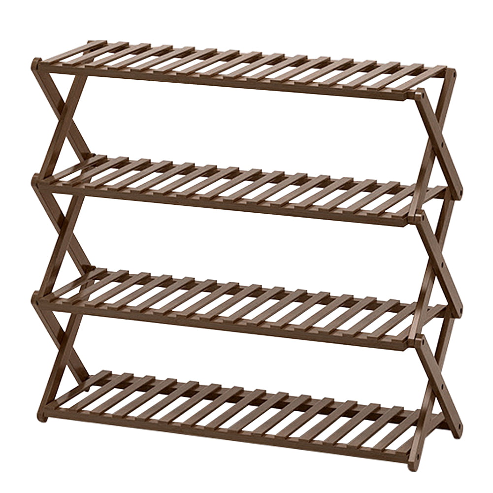 iKayaa Solid Bamboo Shoe Rack Foldable Freestanding Shoe Shelf Installation-Free Shoe Organizer Heavy Duty Rack for Hallway Entryway Closet Balcony 4-Tier