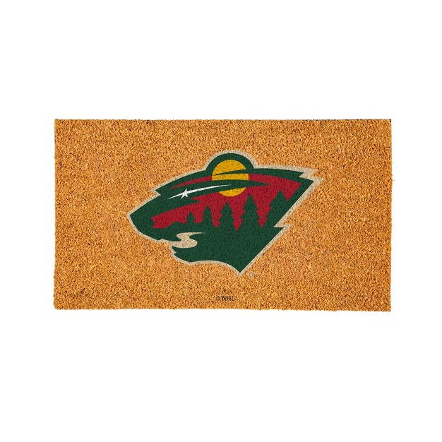 Evergreennhlminnesota Wild Logo Natural Coir 28 X 16 Inches Indoor Outdoor Doormat