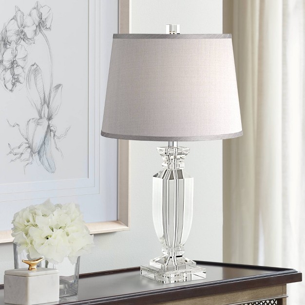 High Crystal Body Gray Tapered Drum Shade For Living Room Bedroom Bedside Nightstand Family