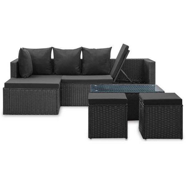 4 Piece Patio Lounge Set Black with Cushions Poly Rattan