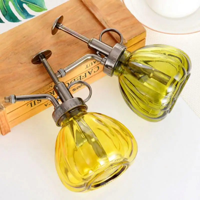 Glass Plant Mister Spray  Bottle Indoor Watering Can 6.4Inch Tall With Bronze Plastic Top Pump Vintage Small Plant For Garden/