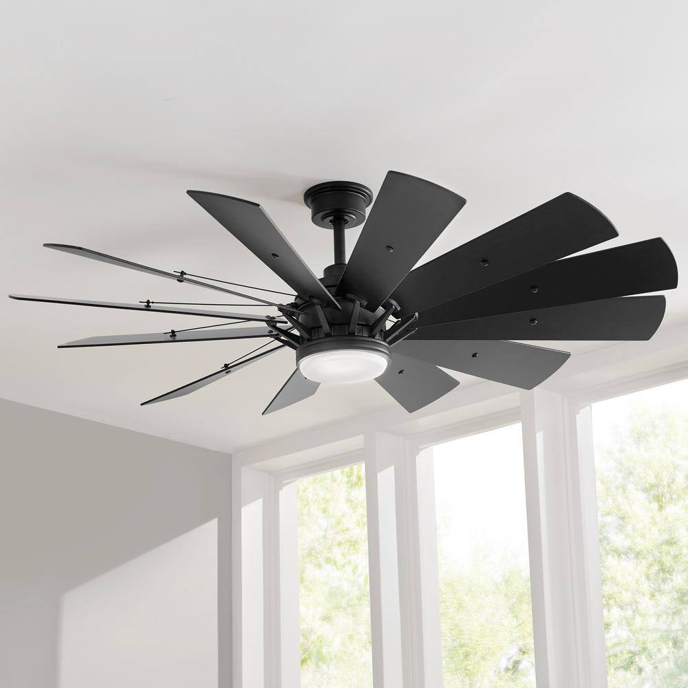 Home Decorators Collection Trudeau 60 in. LED Indoor Matte Black Ceiling Fan with Light Kit and Remote Control YG545A-MBK