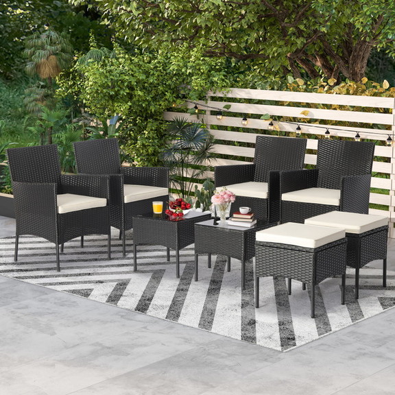 Costway 16983574 8 Pieces Patio Wicker Conversatio...