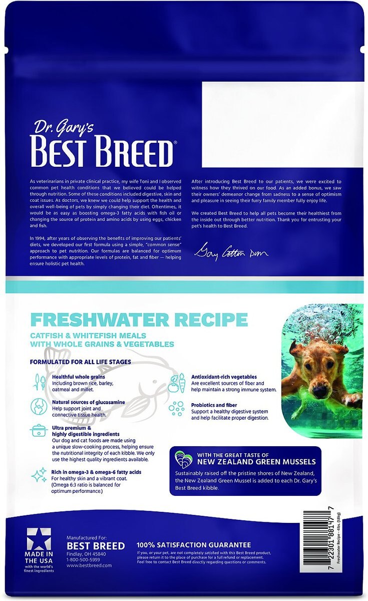 Dr. Gary's Best Breed Freshwater Recipe Catfish and Whitefish Meals Dry Dog Food