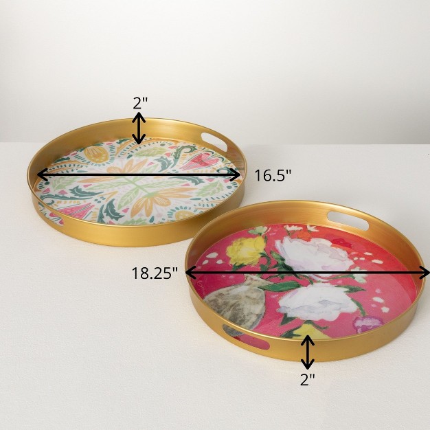 2 quot h Sullivans Gygi Inspired Floral Tray Set Of 2 Multicolored