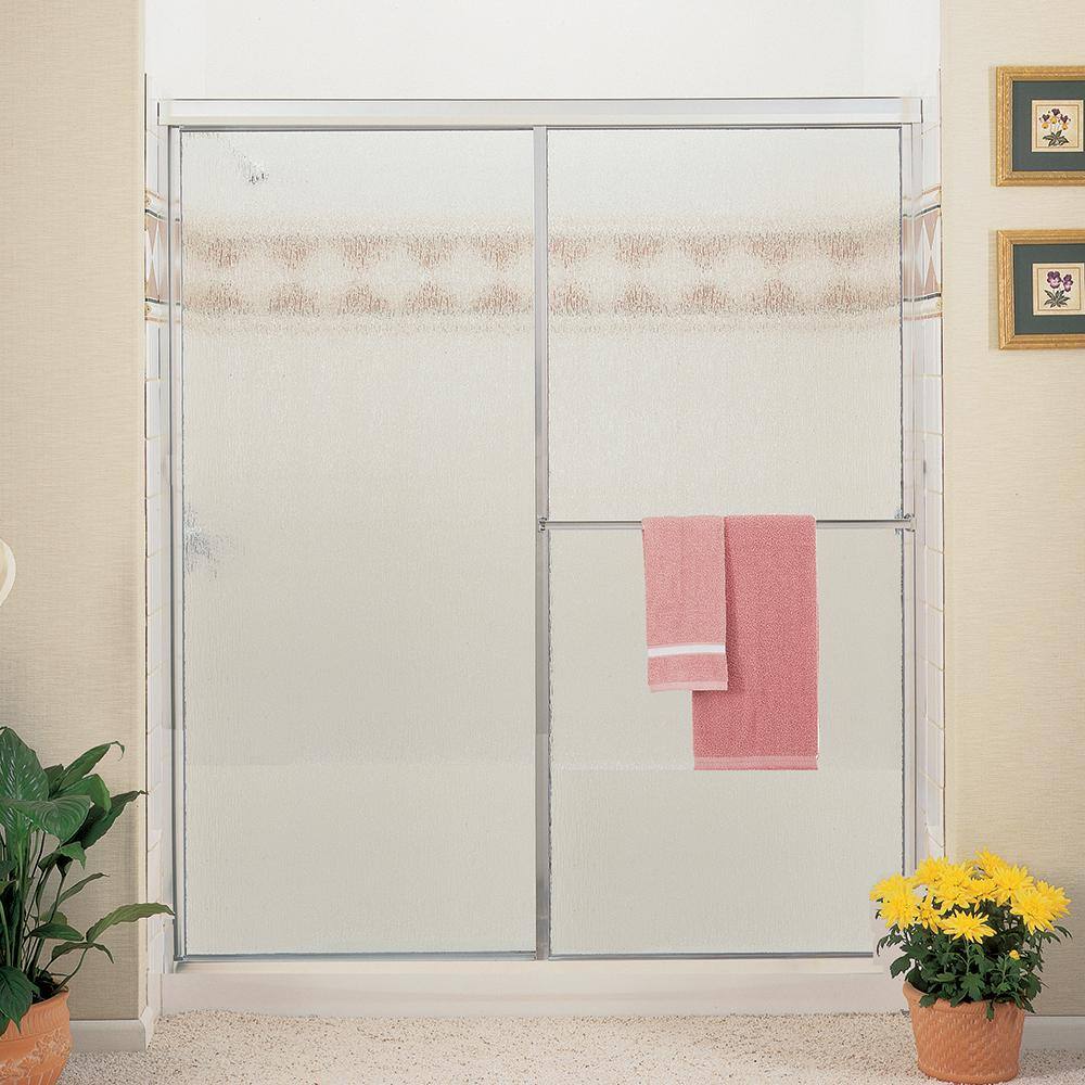 Contractors Wardrobe Model 1100 59-12 in. x 63-14 in. Framed Bypass Sliding Shower Enclosure in Bright Clear with Rain Glass and Towel Bar 11-5963BCRNX