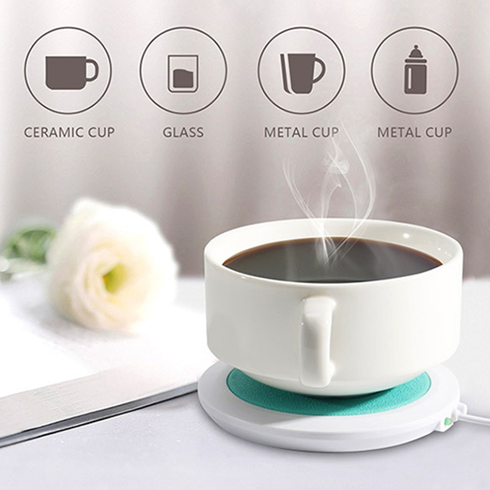 XM Culture Heating Coaster USB Power Safe Lightweight Easy to Carry Electric Coffee Mug Cup Warmer for office(Black)