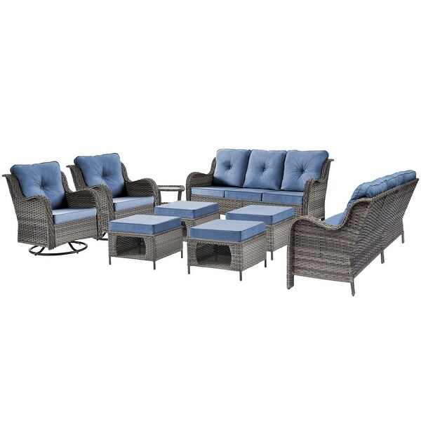 Wicker Patio Furniture Conversation Set with High Back Swivel Chairs and Storage Ottomans，Cushions Included🎃