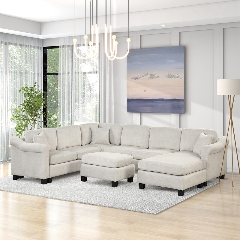 4 Piece Sectional Sofa with Ottoman with Right Side Chaise