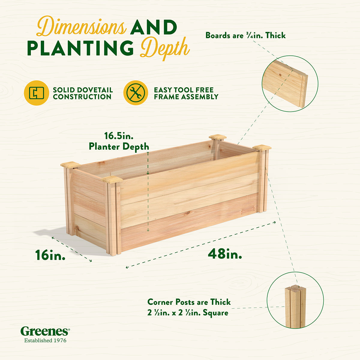 Greenes Fence 48" x 16" x 16.5" Beige Wood and Cedar Raised Garden Kit