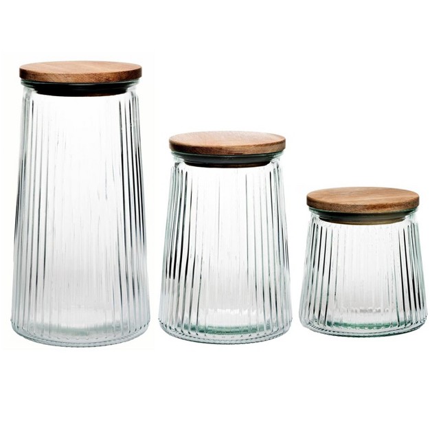 Amici Home Hawthorn Glass Canister Airtight Storage Jar Ribbed Glass With Acacia Lid