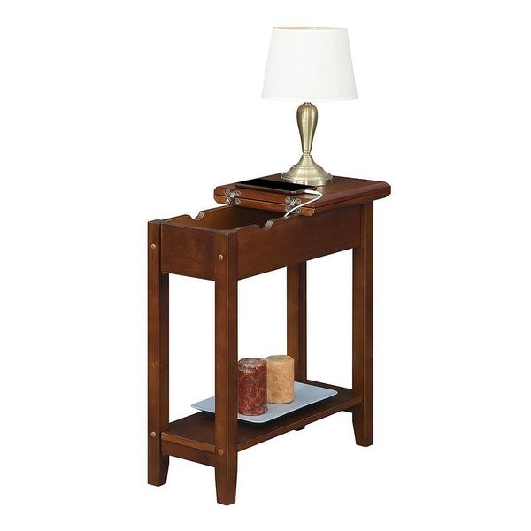 American Heritage Flip Top End Table with Charging Station， Faux Birch/Black