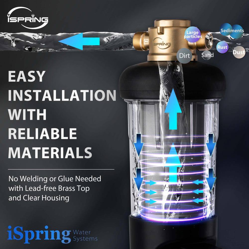 ISPRING WSP200ARJ Spin-Down Sediment Water Filter Jumbo Size Large Capacity Reusable with Touch-Screen Auto Flushing Module WSP200ARJ