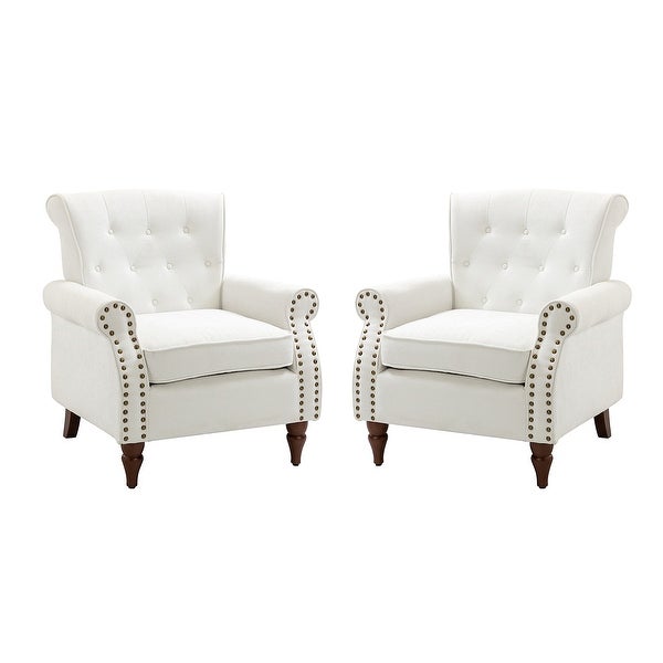 Indiges Upholstered Modern Tufted Accent Arm Chair with Nailhead Trim Set of 2 by HULALA HOME