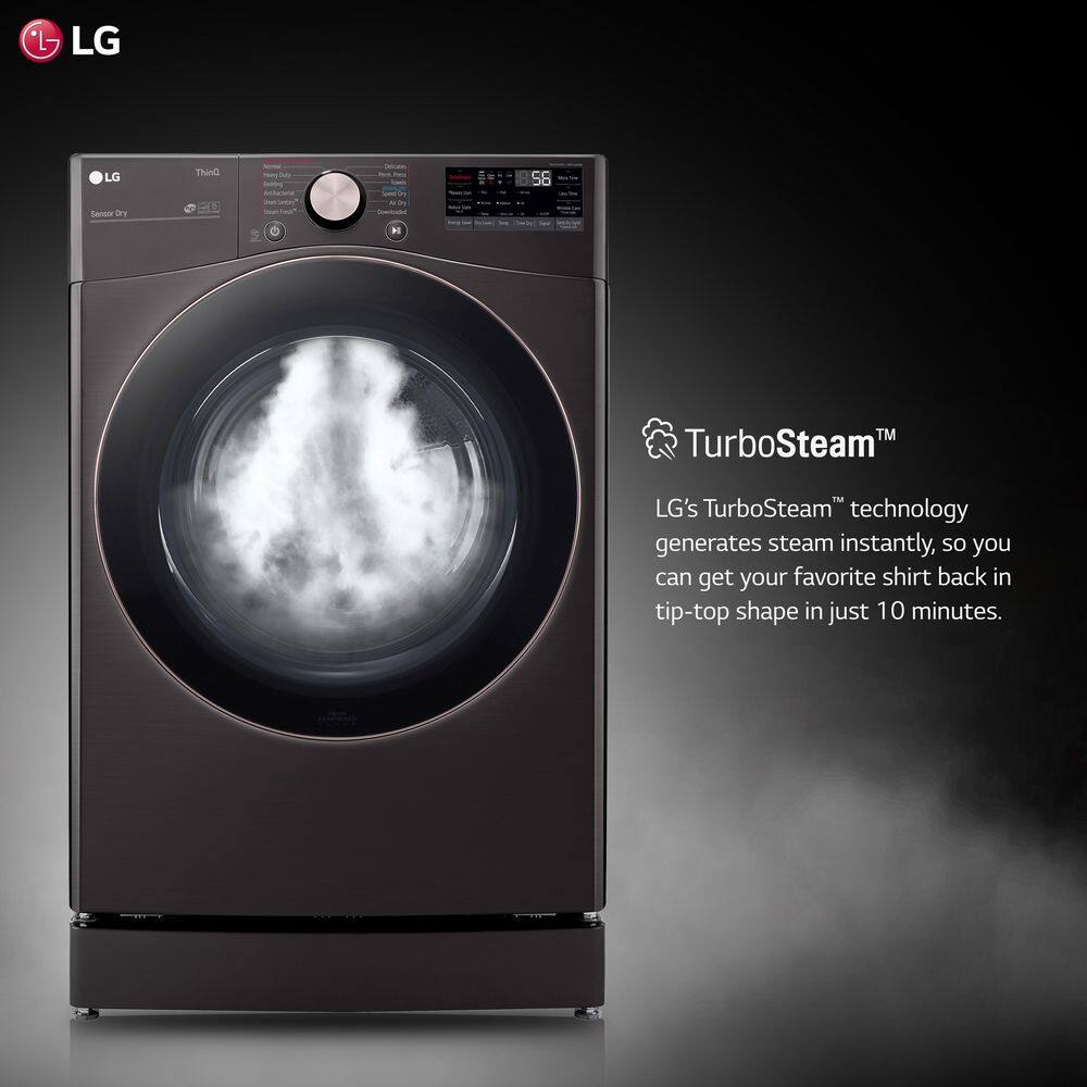 LG 7.4 Cu. Ft. Vented SMART Stackable Gas Dryer in Black Steel with TurboSteam and Sensor Dry Technology DLGX4001B