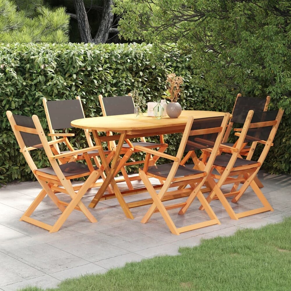 vidaXL 7 Piece Patio Dining Set Black Eucalyptus Wood Textilene   63\