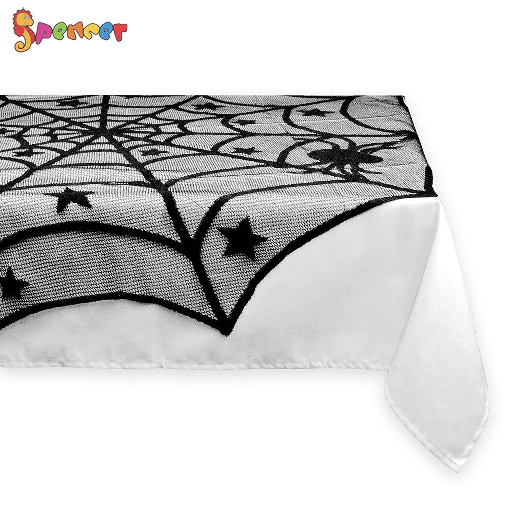 SpencerToys 40 Round Lace Spider Web Tablecloth， Black Table Topper Perfect for Halloween Party Dinner Table Decoration