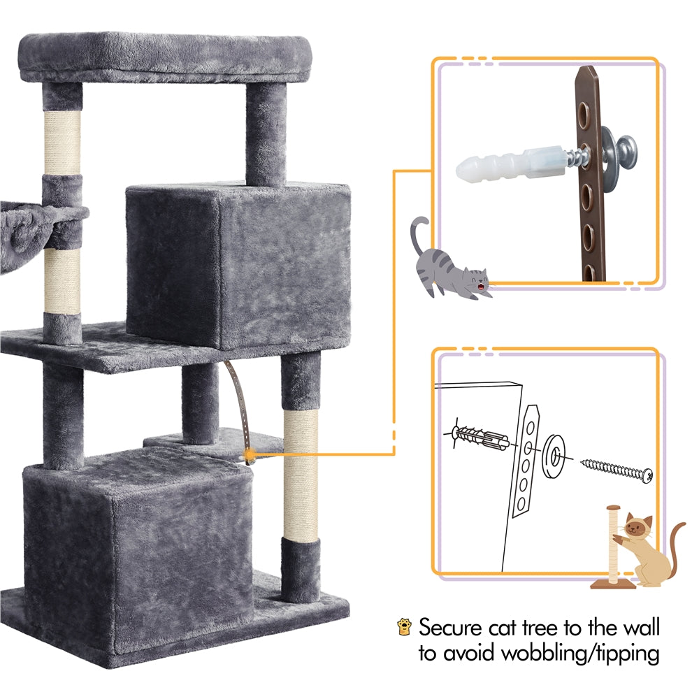 SMILE MART Multilevel Cat Tree Tower with Condos Top Perch Basket Stable Structure， Dark Gray， 46.5