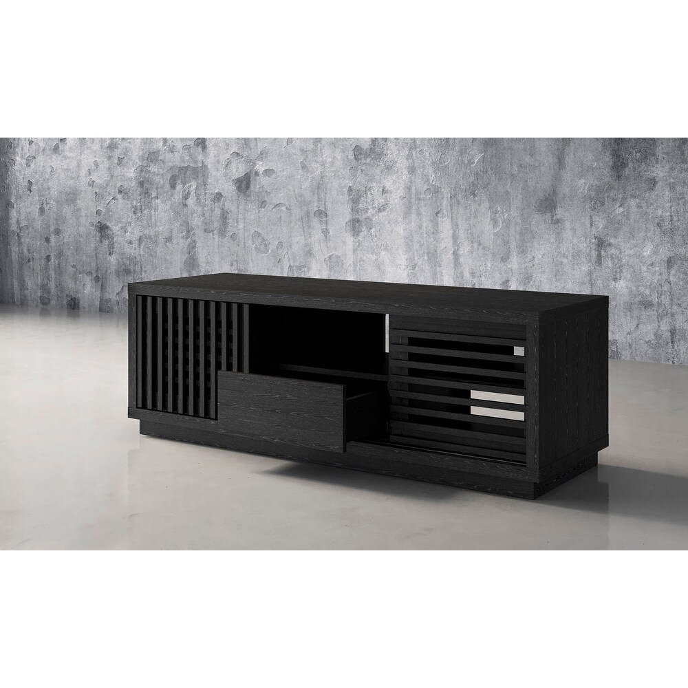 FURNITECH 64 inch Black American Oak Media Console