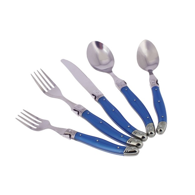 20pc Stainless Steel Laguiole Flatware Set Blue French Home