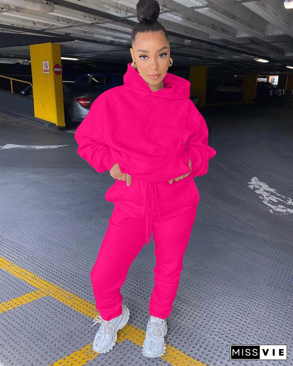 Solid Color Long Sleeve Hoodie Sweatpants Two-piece Set