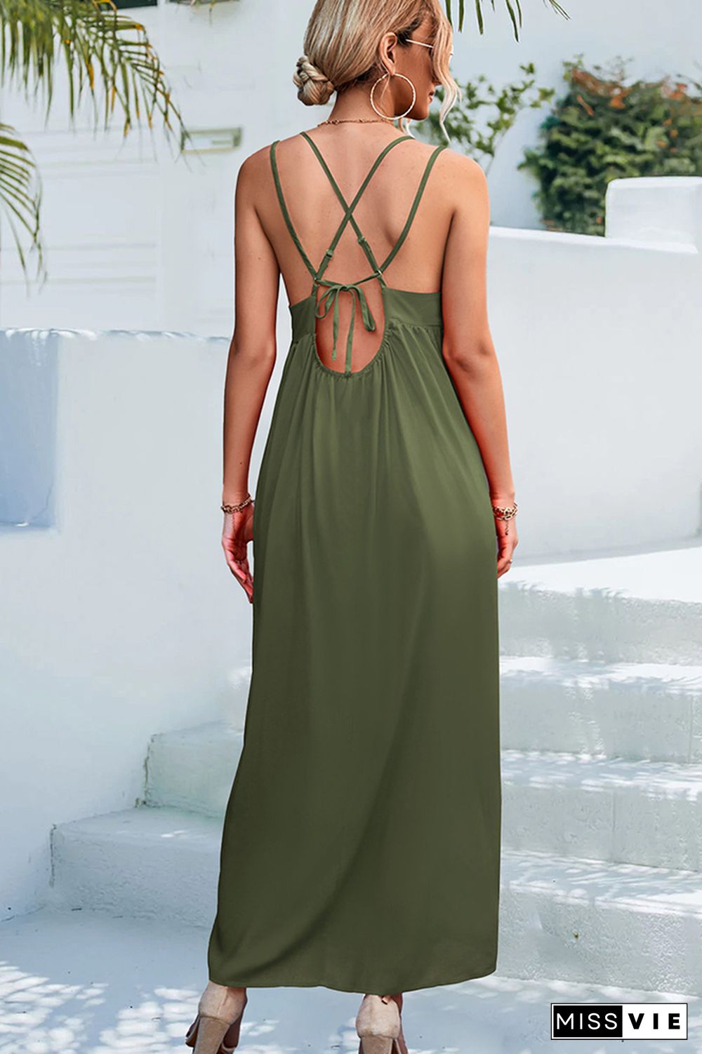 Crisscross Straps Plain Long Maxi Dress