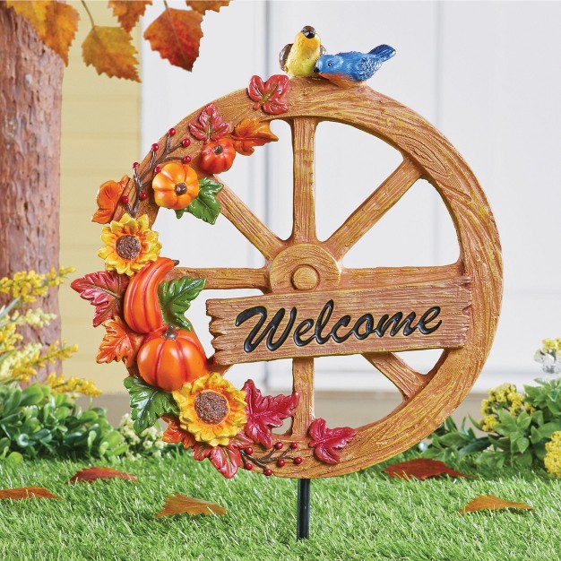 Collections Etc Autumn Welcome Sign Wagon Wheel Garden Stake