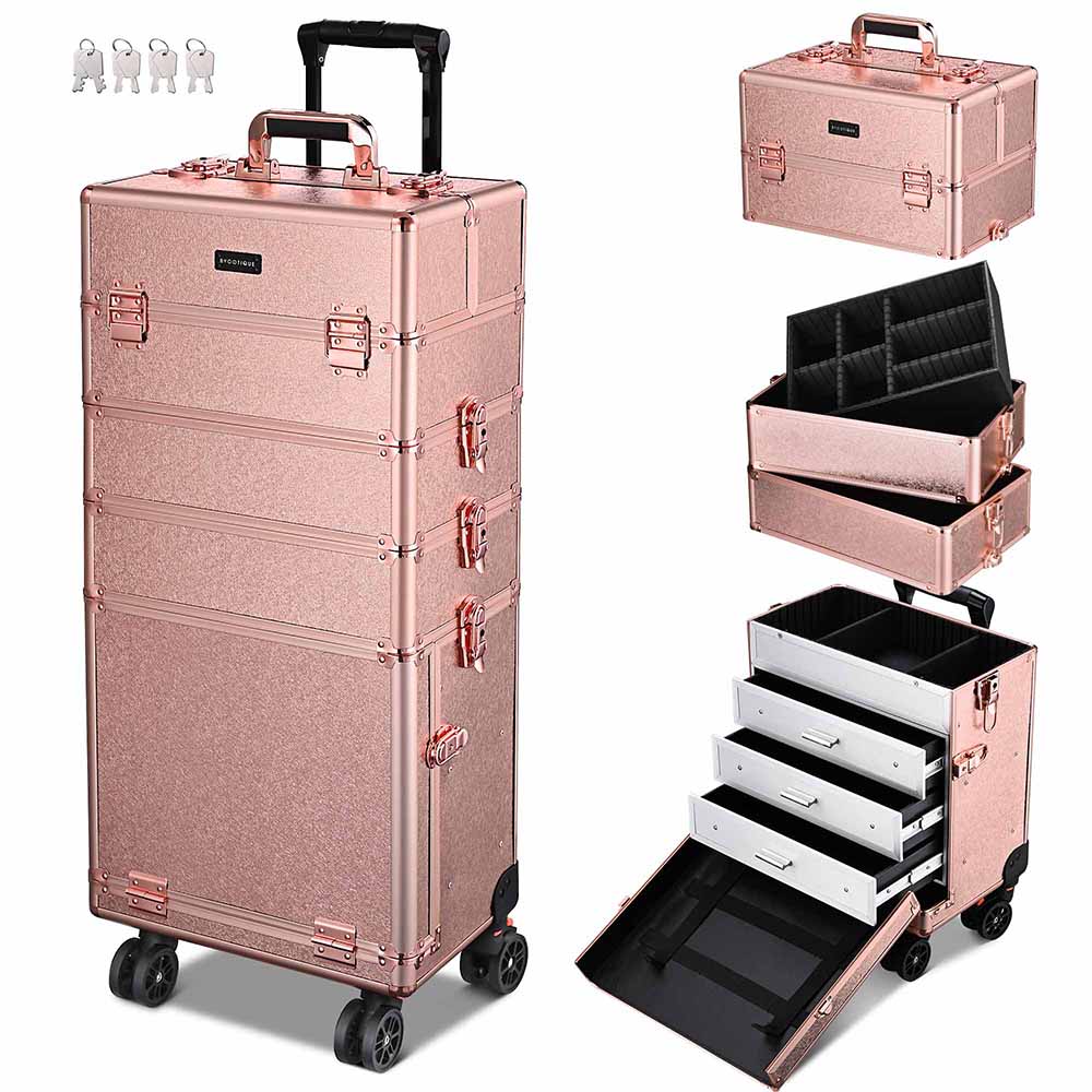 Byootique Rose Rolling Makeup Case with Drawers 4in1