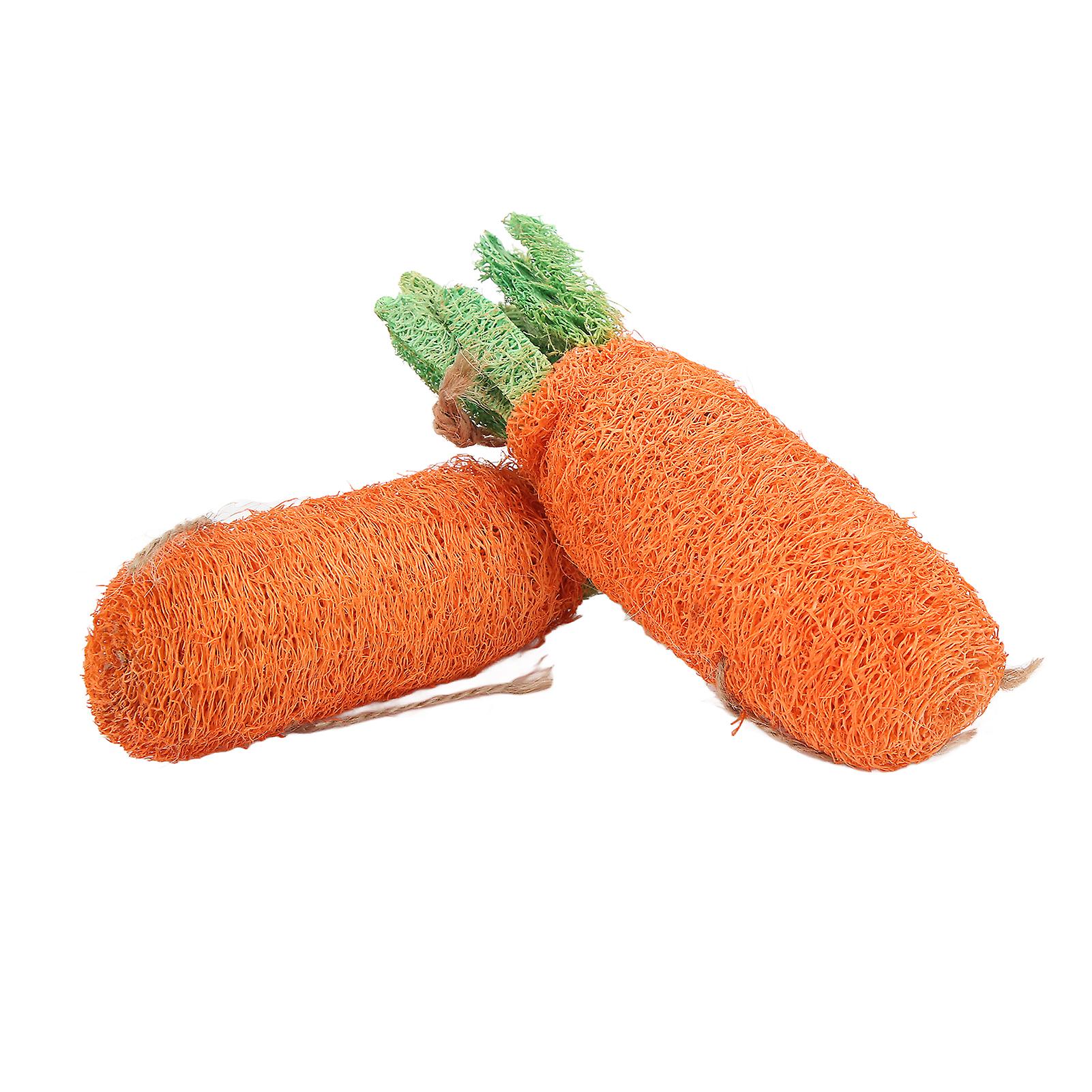 2pcs Rabbit Carrot Chew Toy Teeth Cleaning Loofah Rabbit Toys With Lanyard For Rabbit Hamster