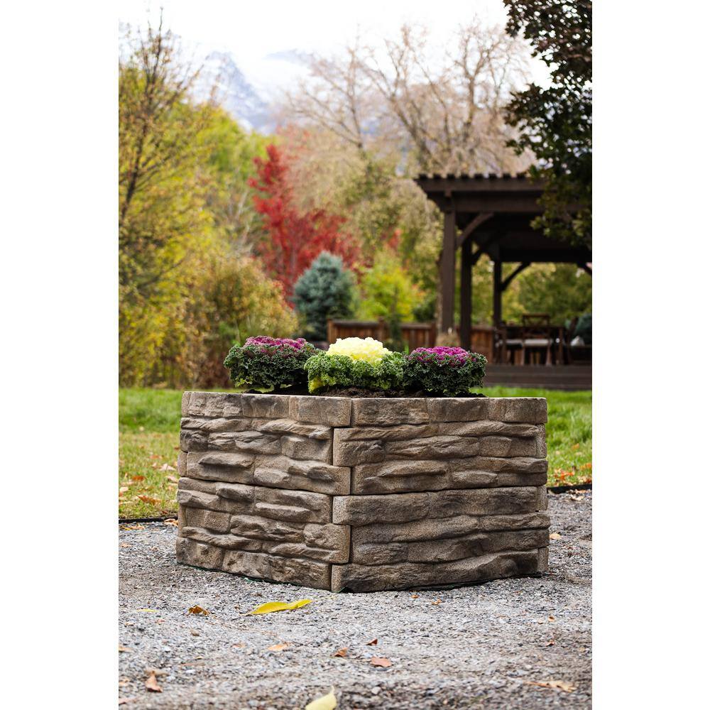 Landecor Raised Garden Bed TanBrown Ledgestones - Composite Polyurethane Natural Look  Feel Stone Garden Planter Box (6-Pack) 60