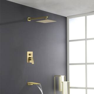 UKISHIRO One-handle 1.8 GPM 10 in. Wall Mount Shower Head and Tub Faucet with Solid Brass Valve in Brushed Gold (Valve Included) SMDJE220929NHS2